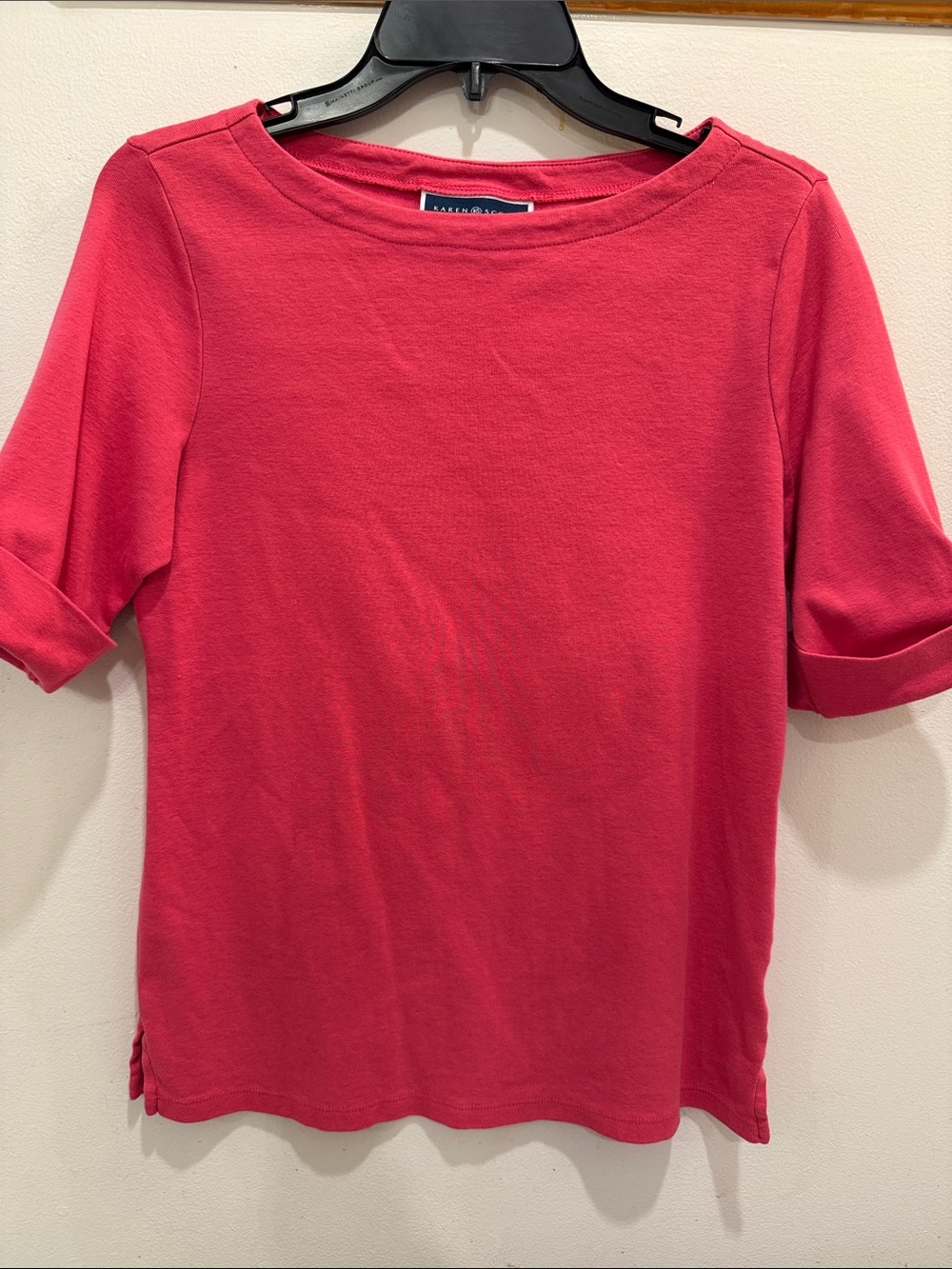 Karen Scott Pink Boatneck 3/4 Sleeve Top